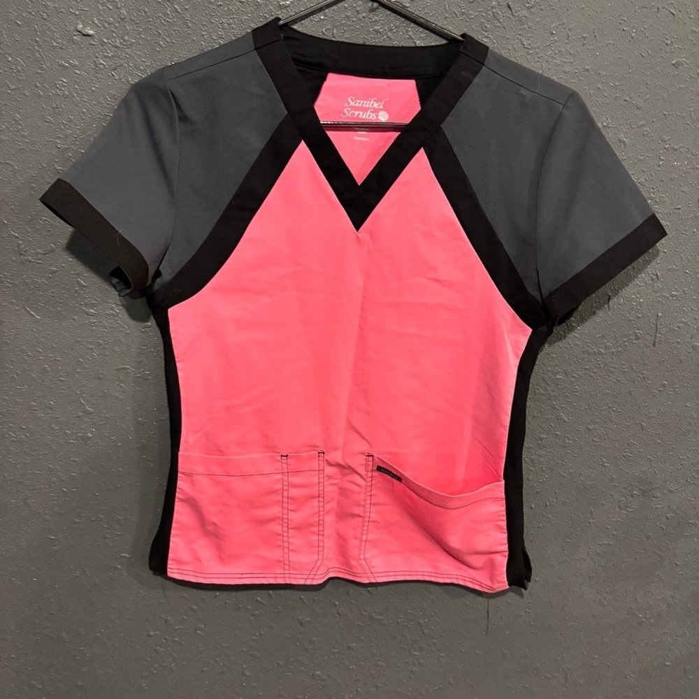 Women's Sanibel Scrubs Pink and Black Scrub Top